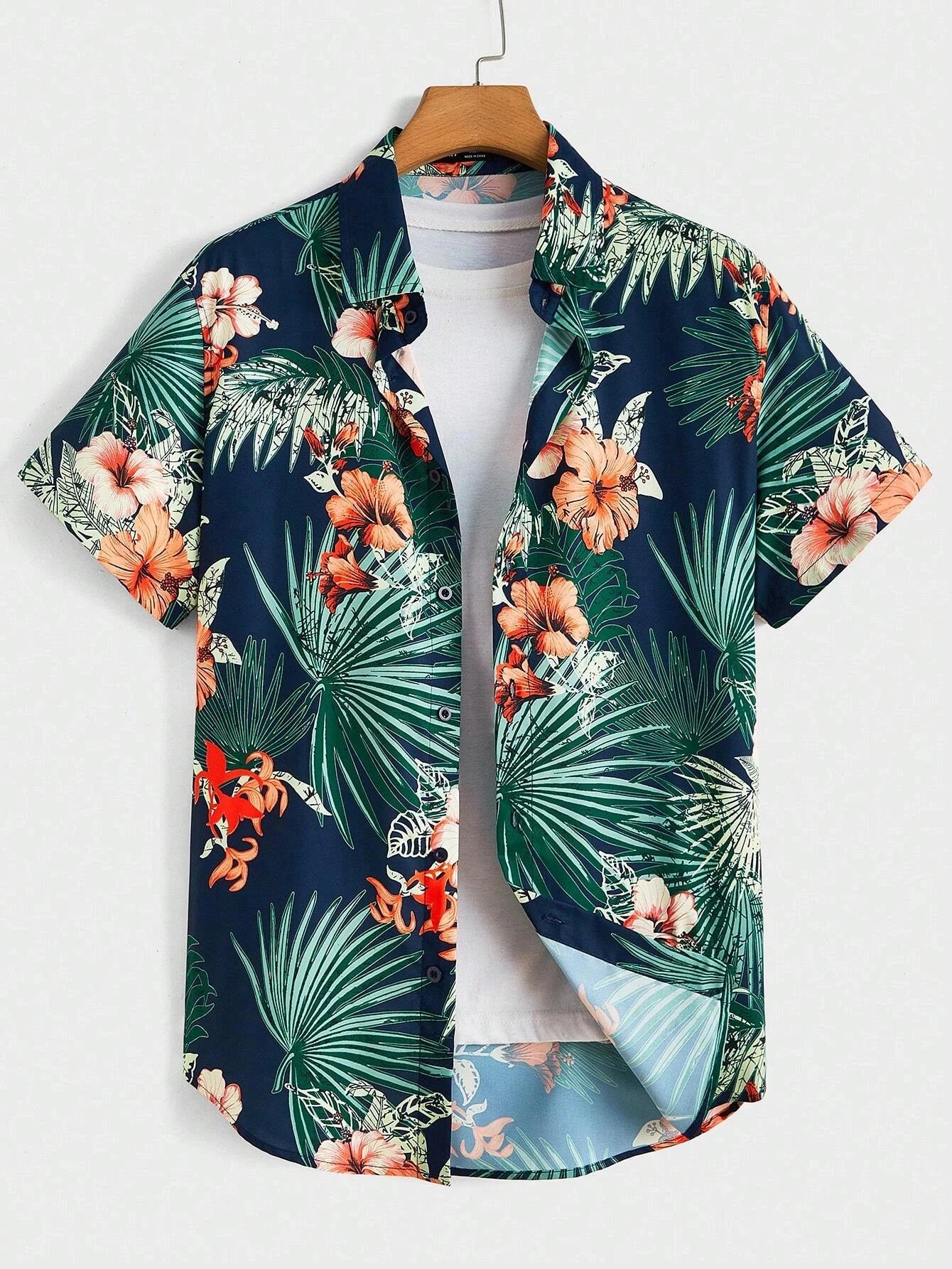 Hawaiian Botanical Flower Print Men'S and Women'S Short Sleeve Lapel Seaside Button-Down Shirt Top Casual Fashionable Shirts
