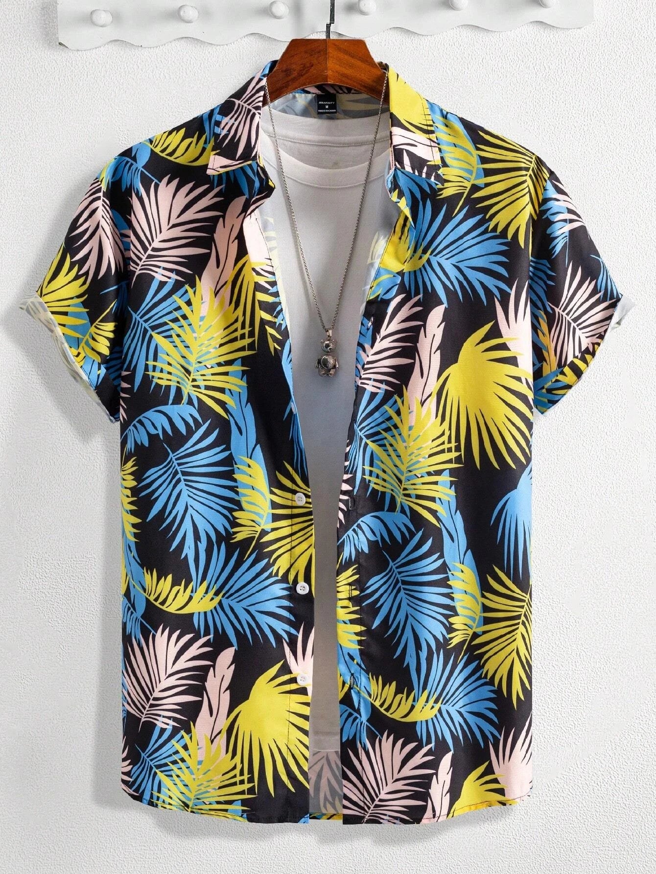 Hawaiian Botanical Flower Print Men'S and Women'S Short Sleeve Lapel Seaside Button-Down Shirt Top Casual Fashionable Shirts