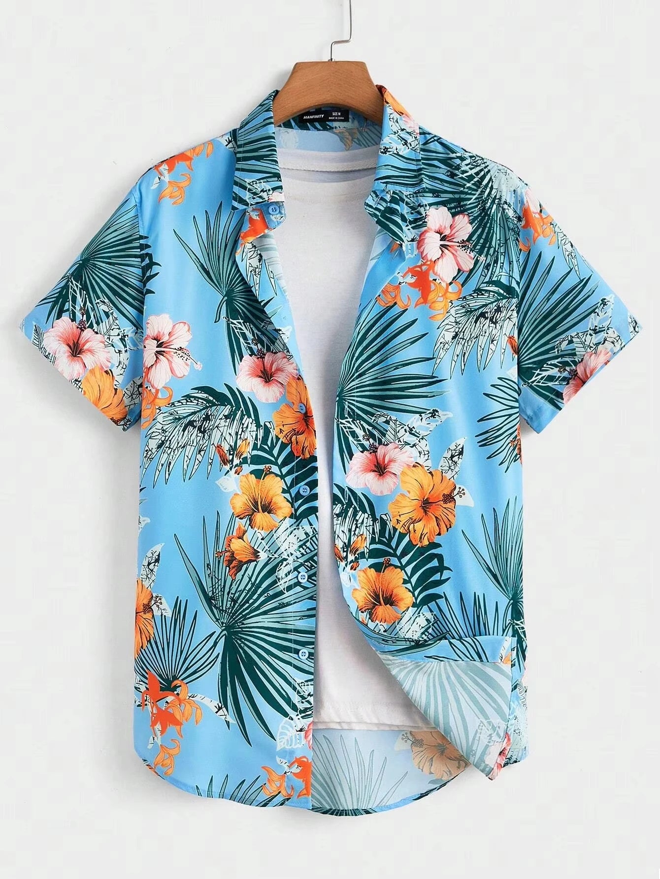 Hawaiian Botanical Flower Print Men'S and Women'S Short Sleeve Lapel Seaside Button-Down Shirt Top Casual Fashionable Shirts