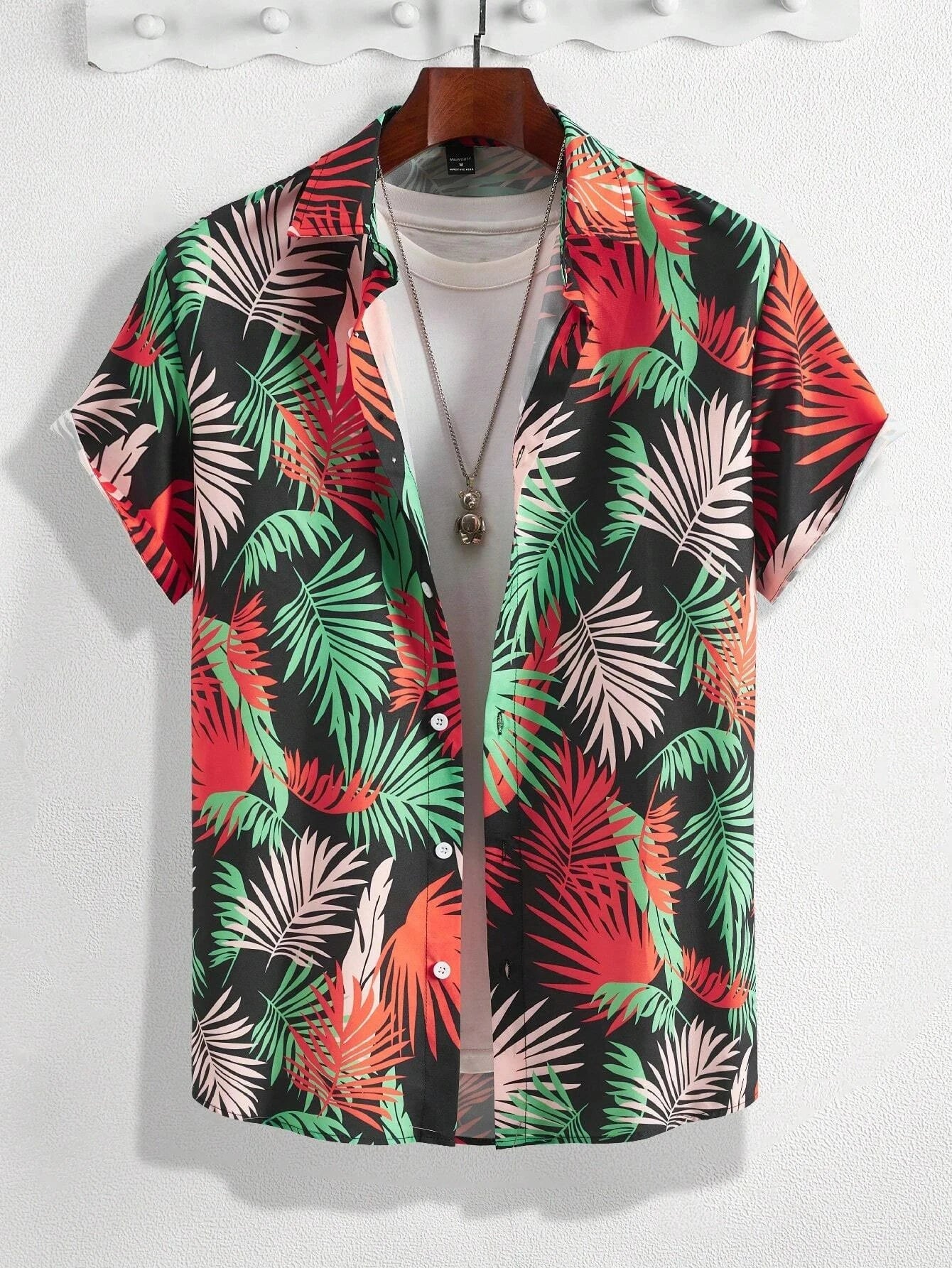Hawaiian Botanical Flower Print Men'S and Women'S Short Sleeve Lapel Seaside Button-Down Shirt Top Casual Fashionable Shirts