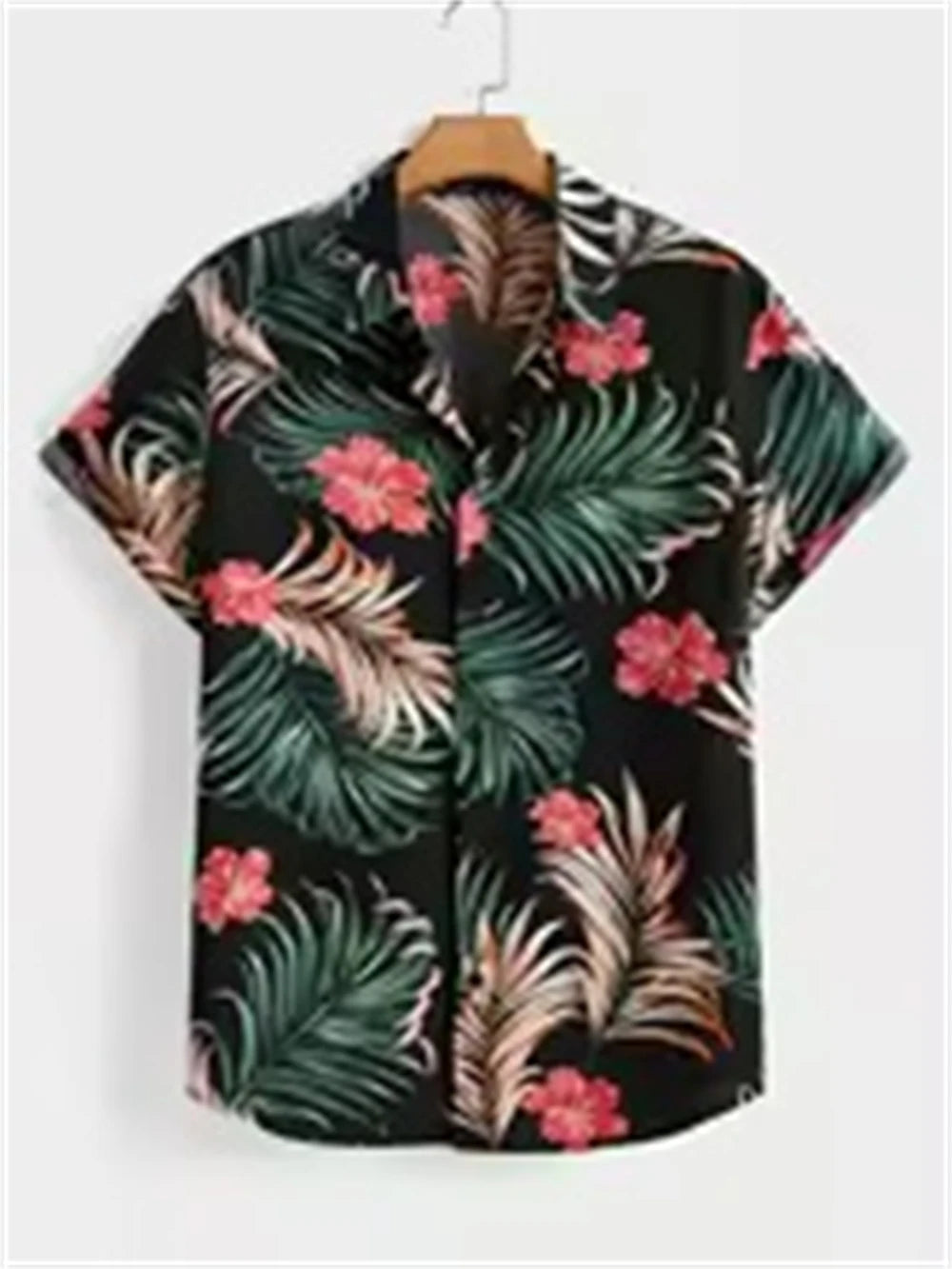 Hawaiian Botanical Flower Print Men'S and Women'S Short Sleeve Lapel Seaside Button-Down Shirt Top Casual Fashionable Shirts