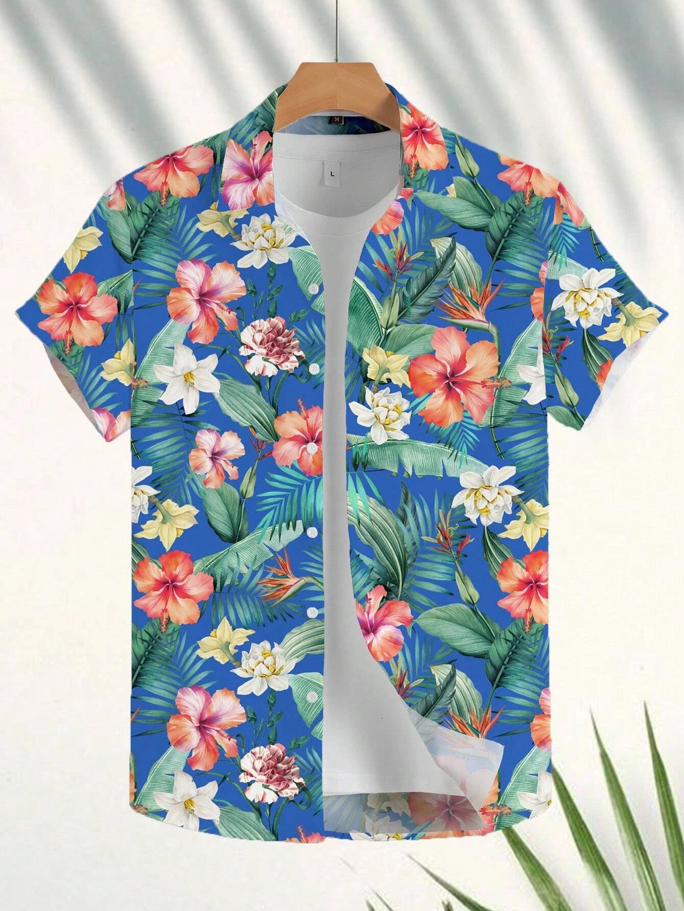 Hawaiian Botanical Flower Print Men'S and Women'S Short Sleeve Lapel Seaside Button-Down Shirt Top Casual Fashionable Shirts